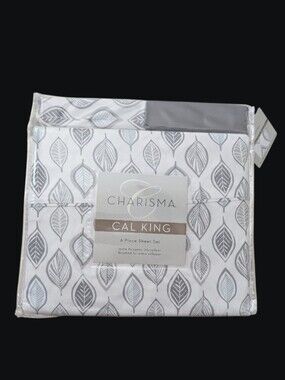 Charisma Microfiber Cal King 6- Piece Sheet Set Leaves Grey